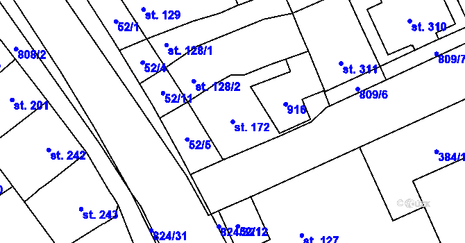 Parcela st. 172 v KÚ Hodolany, Katastrální mapa