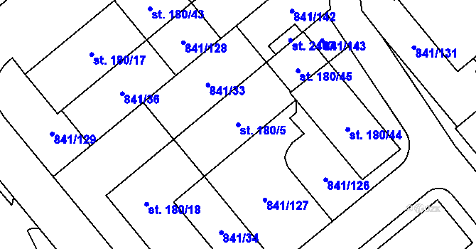 Parcela st. 180/5 v KÚ Hodolany, Katastrální mapa
