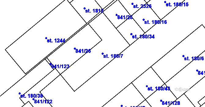 Parcela st. 180/7 v KÚ Hodolany, Katastrální mapa