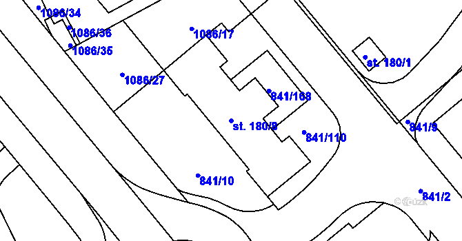 Parcela st. 180/8 v KÚ Hodolany, Katastrální mapa