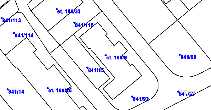 Parcela st. 180/9 v KÚ Hodolany, Katastrální mapa