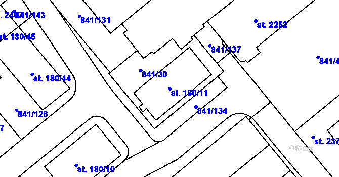 Parcela st. 180/11 v KÚ Hodolany, Katastrální mapa