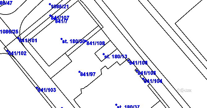 Parcela st. 180/13 v KÚ Hodolany, Katastrální mapa