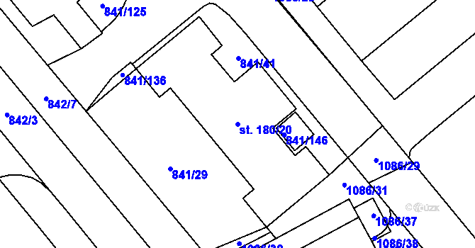 Parcela st. 180/20 v KÚ Hodolany, Katastrální mapa