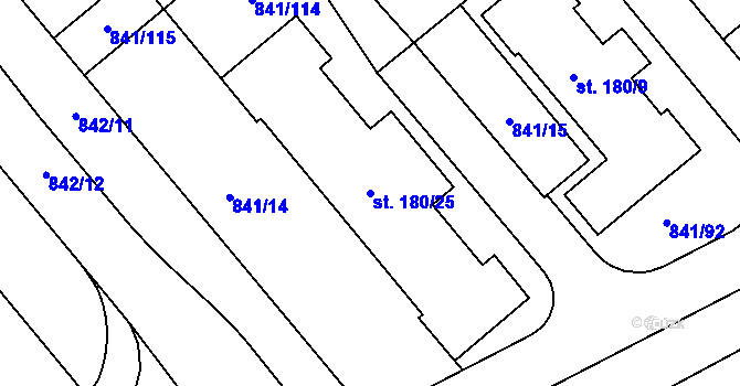 Parcela st. 180/25 v KÚ Hodolany, Katastrální mapa