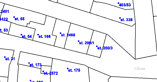 Parcela st. 200/1 v KÚ Hodolany, Katastrální mapa