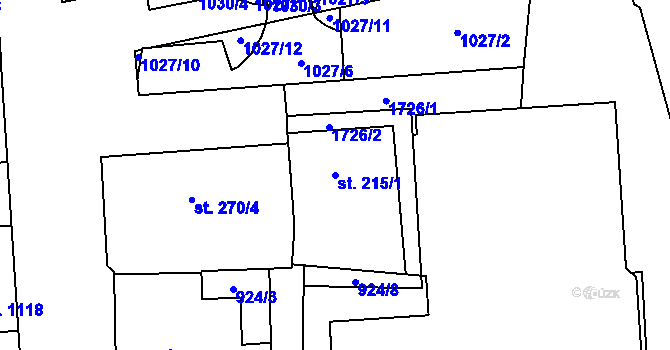 Parcela st. 215/1 v KÚ Hodolany, Katastrální mapa
