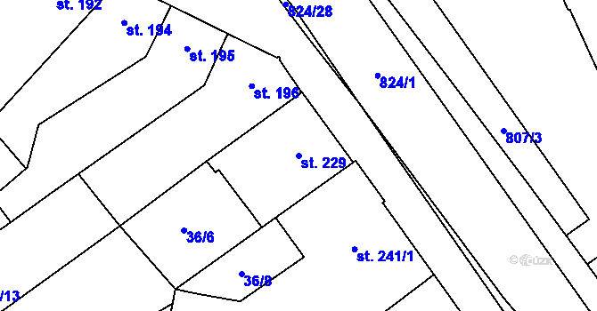 Parcela st. 229 v KÚ Hodolany, Katastrální mapa