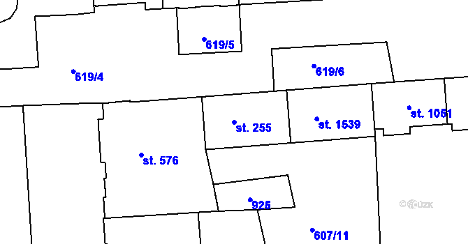 Parcela st. 255 v KÚ Hodolany, Katastrální mapa