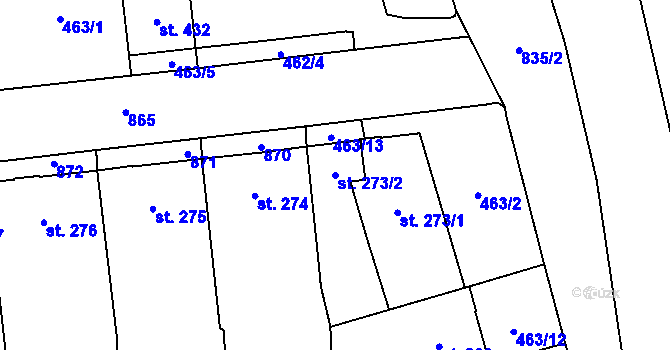Parcela st. 273/2 v KÚ Hodolany, Katastrální mapa