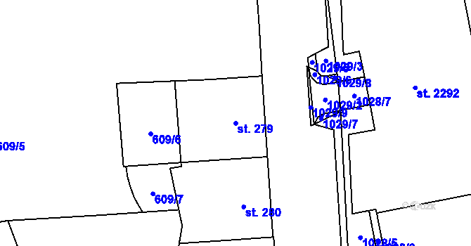 Parcela st. 279 v KÚ Hodolany, Katastrální mapa