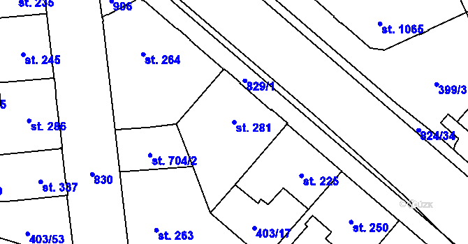 Parcela st. 281 v KÚ Hodolany, Katastrální mapa