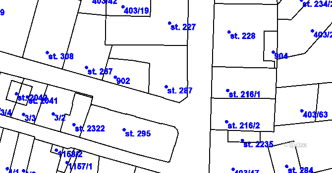 Parcela st. 287 v KÚ Hodolany, Katastrální mapa