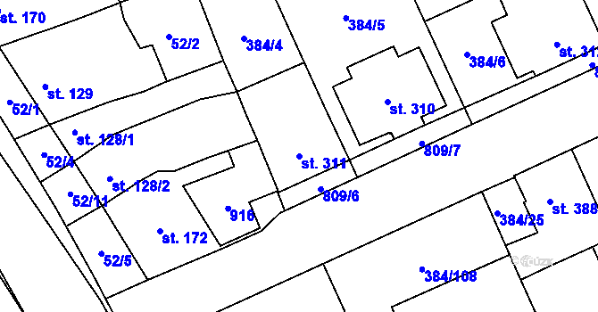 Parcela st. 311 v KÚ Hodolany, Katastrální mapa