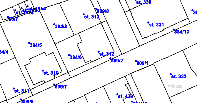 Parcela st. 312 v KÚ Hodolany, Katastrální mapa