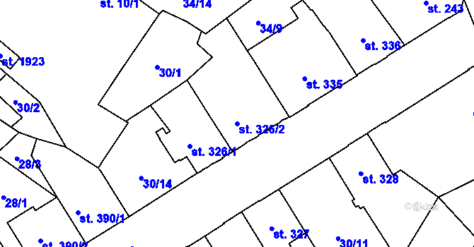 Parcela st. 326/2 v KÚ Hodolany, Katastrální mapa