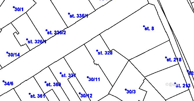 Parcela st. 328 v KÚ Hodolany, Katastrální mapa