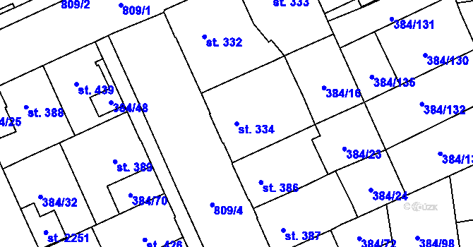 Parcela st. 334 v KÚ Hodolany, Katastrální mapa