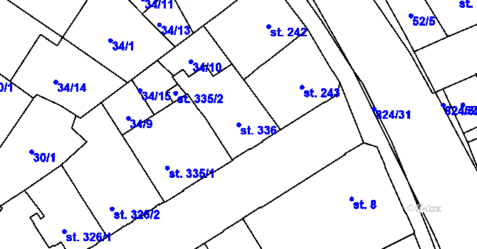 Parcela st. 336 v KÚ Hodolany, Katastrální mapa