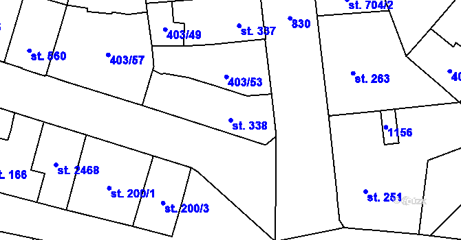 Parcela st. 338 v KÚ Hodolany, Katastrální mapa