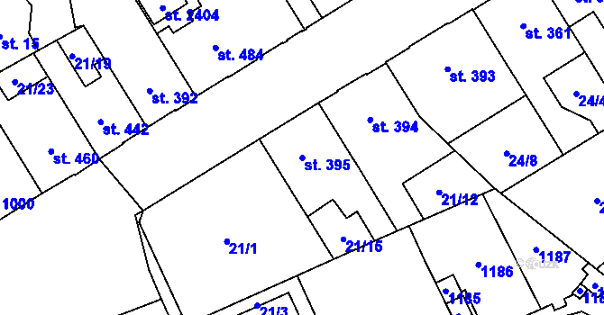 Parcela st. 395 v KÚ Hodolany, Katastrální mapa