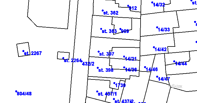Parcela st. 397 v KÚ Hodolany, Katastrální mapa