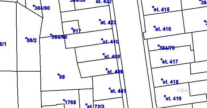 Parcela st. 409 v KÚ Hodolany, Katastrální mapa