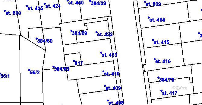 Parcela st. 423 v KÚ Hodolany, Katastrální mapa
