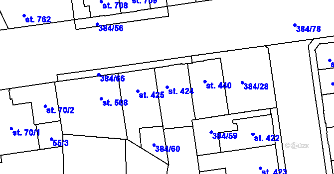 Parcela st. 424 v KÚ Hodolany, Katastrální mapa