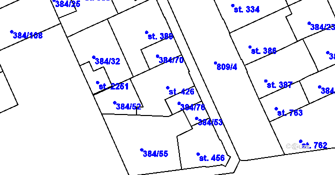 Parcela st. 426 v KÚ Hodolany, Katastrální mapa