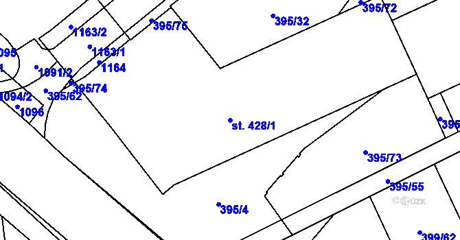 Parcela st. 428/1 v KÚ Hodolany, Katastrální mapa