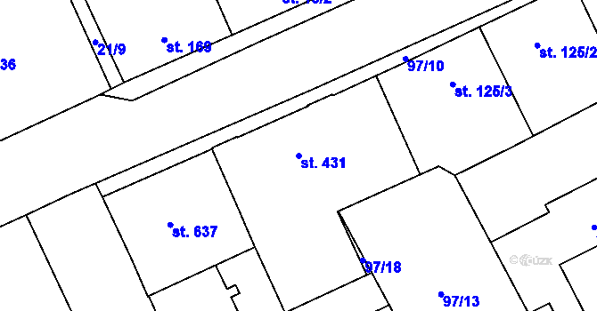 Parcela st. 431 v KÚ Hodolany, Katastrální mapa