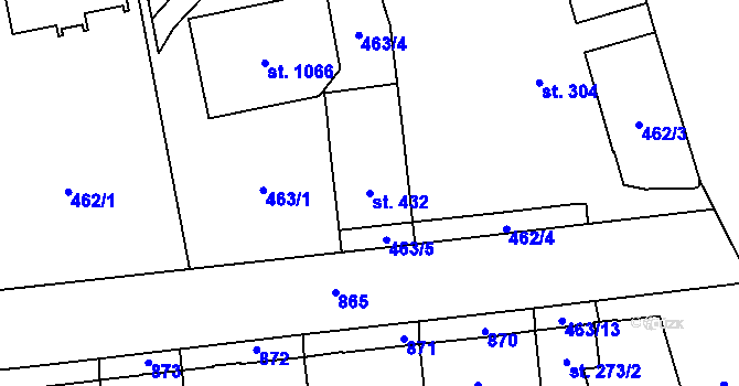 Parcela st. 432 v KÚ Hodolany, Katastrální mapa