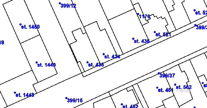 Parcela st. 434 v KÚ Hodolany, Katastrální mapa