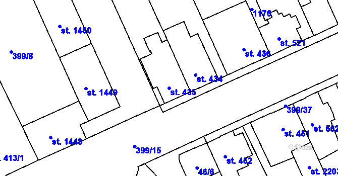 Parcela st. 435 v KÚ Hodolany, Katastrální mapa