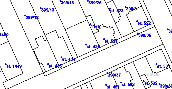 Parcela st. 436 v KÚ Hodolany, Katastrální mapa