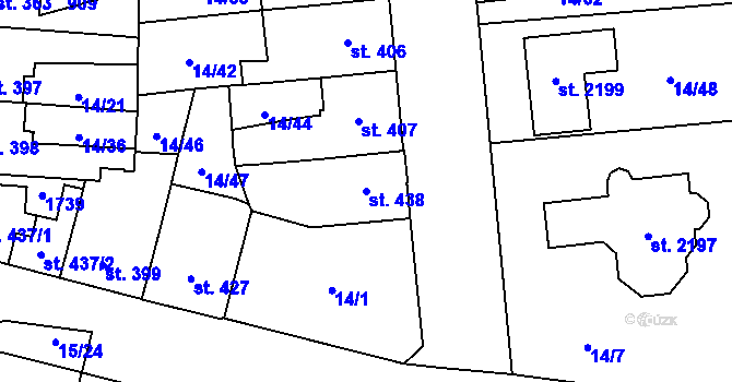 Parcela st. 438 v KÚ Hodolany, Katastrální mapa