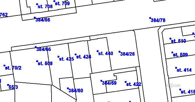 Parcela st. 440 v KÚ Hodolany, Katastrální mapa