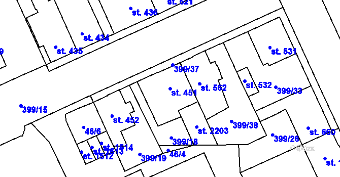 Parcela st. 451 v KÚ Hodolany, Katastrální mapa