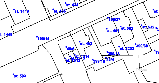 Parcela st. 452 v KÚ Hodolany, Katastrální mapa