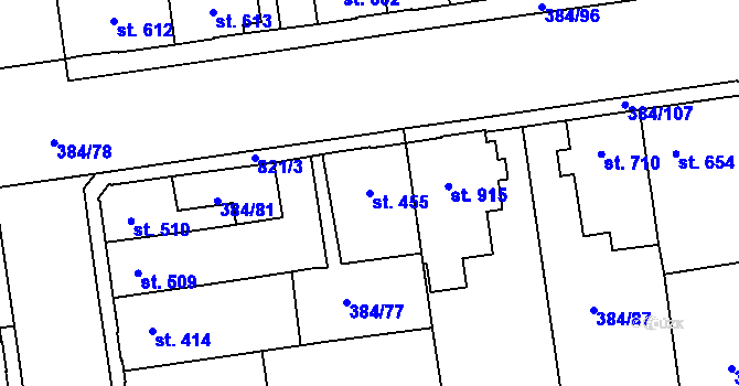 Parcela st. 455 v KÚ Hodolany, Katastrální mapa