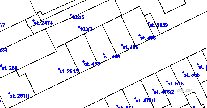 Parcela st. 459 v KÚ Hodolany, Katastrální mapa