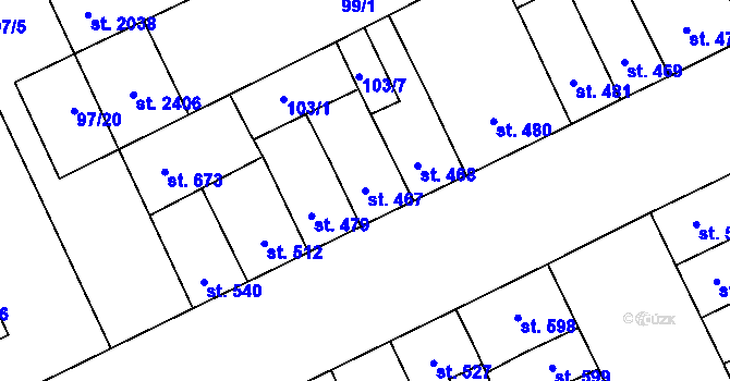 Parcela st. 467 v KÚ Hodolany, Katastrální mapa