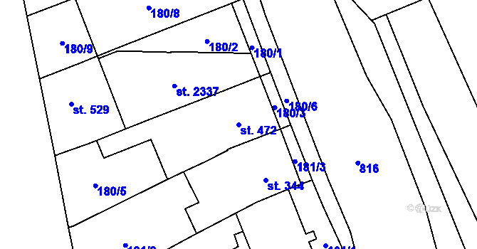 Parcela st. 472 v KÚ Hodolany, Katastrální mapa
