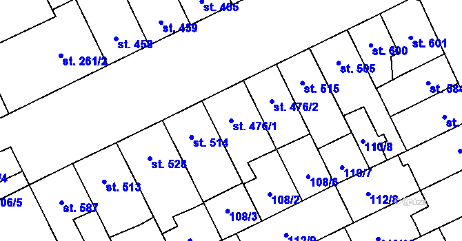 Parcela st. 476/1 v KÚ Hodolany, Katastrální mapa