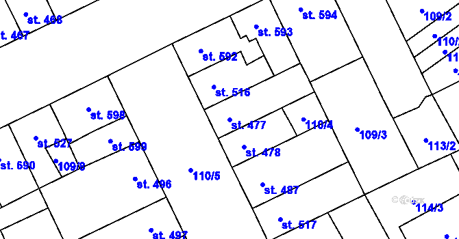 Parcela st. 477 v KÚ Hodolany, Katastrální mapa