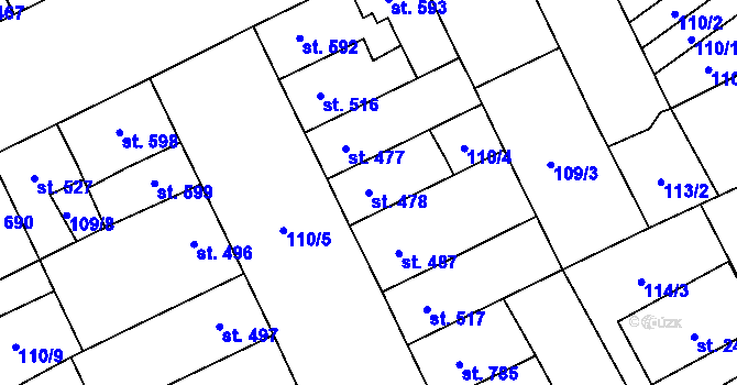 Parcela st. 478 v KÚ Hodolany, Katastrální mapa