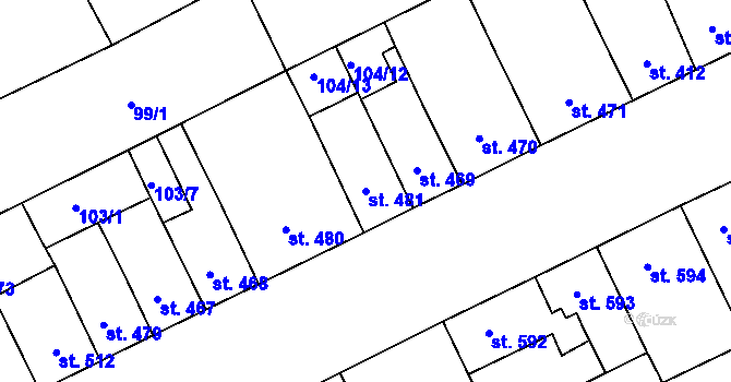 Parcela st. 481 v KÚ Hodolany, Katastrální mapa
