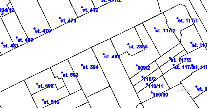 Parcela st. 482 v KÚ Hodolany, Katastrální mapa