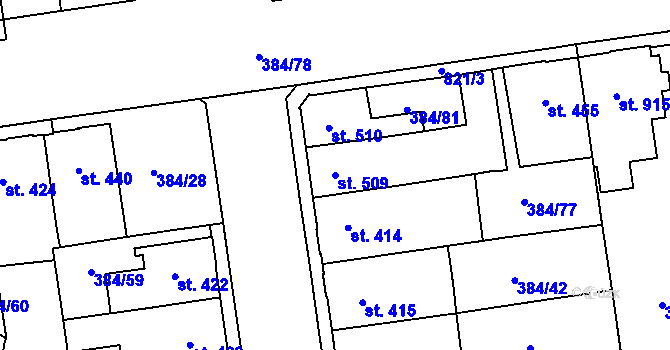 Parcela st. 509 v KÚ Hodolany, Katastrální mapa